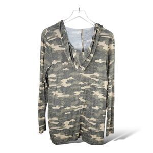 Lucky Brand Women Army Camo Print Jersey Hooded Cozy Cardigan Sweater Sz M EUC
